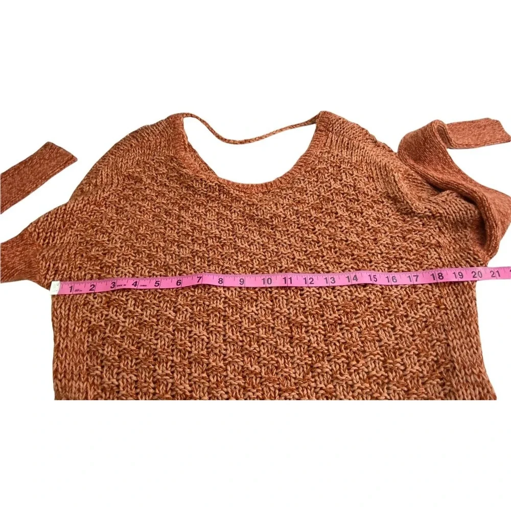 FREE PEOPLE Women Wide Scoop Neck Long Sleeve Loose Weave Sweater Sz S Orange